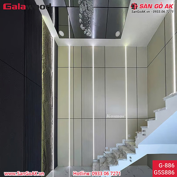Tấm ốp than tre vân đơn sắc ánh kim kem Galawood G-886